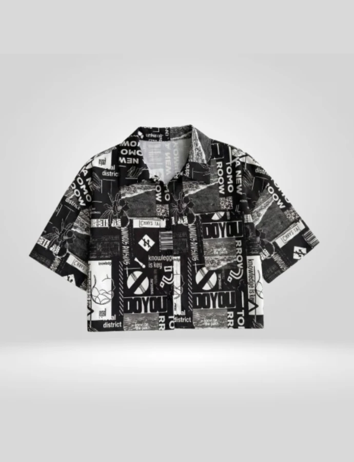 Camisa Crop Gráfica Negro